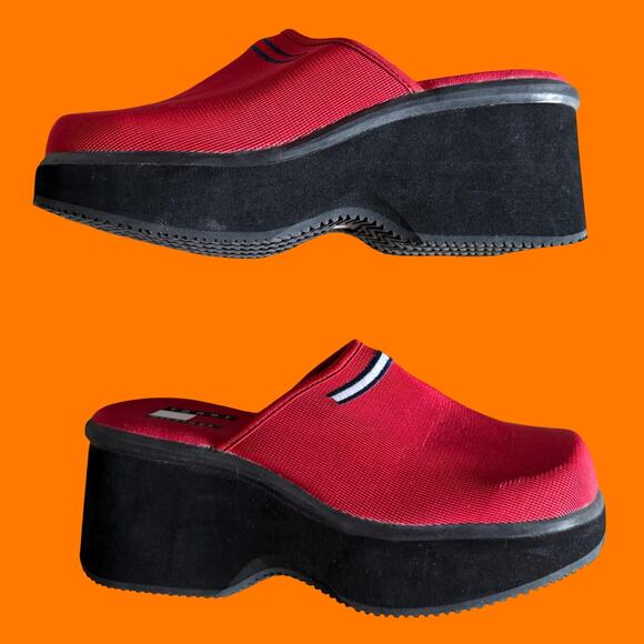 90's vintage red platform mules chunky clogs US Size 7 Tommy Hilfiger - Picture 5 of 8